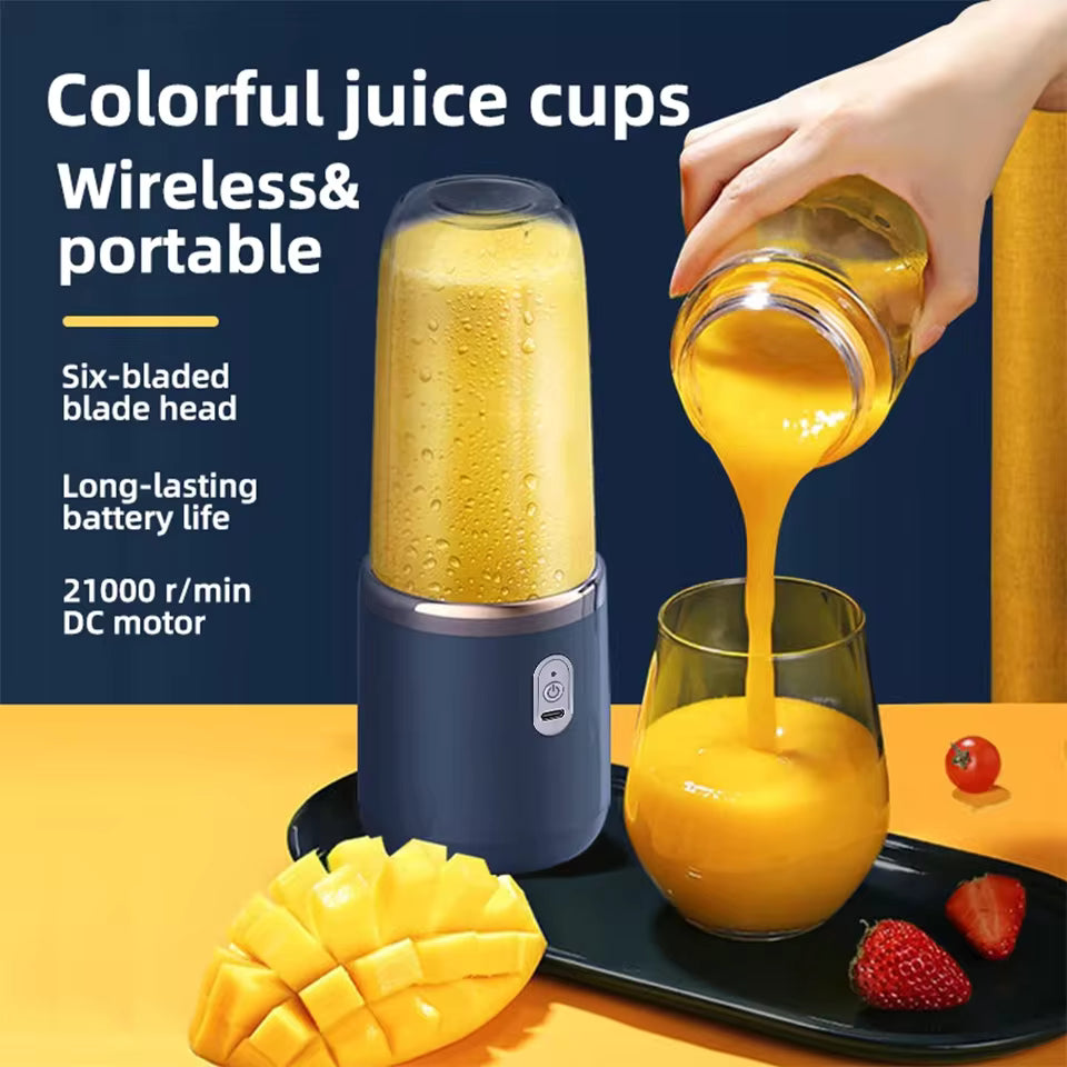 6-Blade Portable Blender | Mini Personal Smoothie Maker | USB Rechargeable Electric Juicer Cup with 2 Cups for Travel