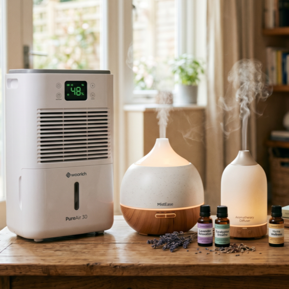 Home well-being collection featuring climate control solutions like air purifiers and dehumidifiers to prevent mold and improve indoor air quality.