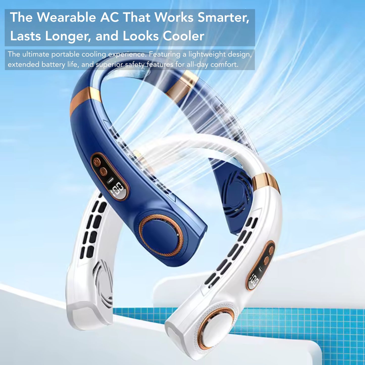 Portable Bladeless Neck Fan - Rechargeable Wearable Semiconductor AC, RetailArk
