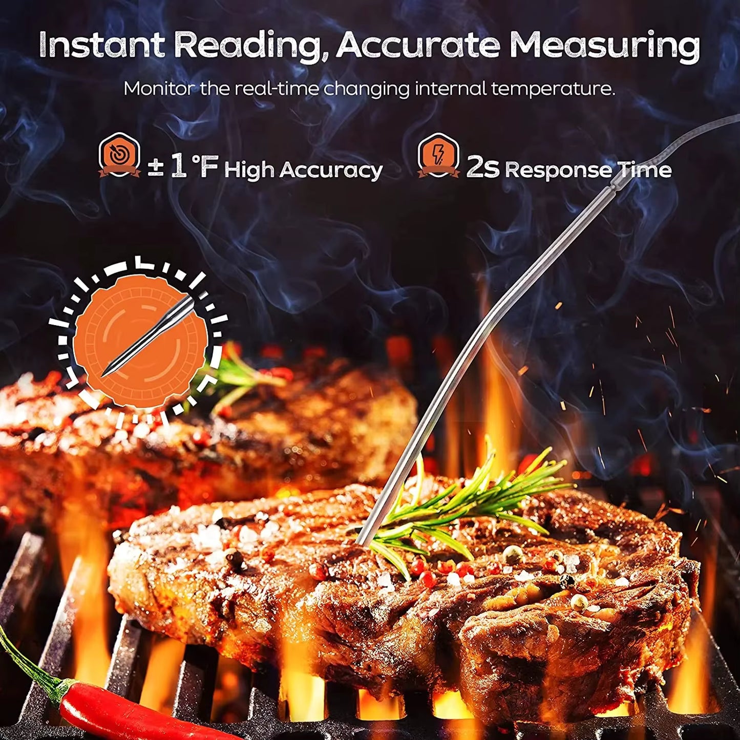 Digital Meat Thermometer for Cooking | Instant Read Steak & Food Thermometer | Waterproof Stainless Steel Probe for BBQ, Oven & Grill