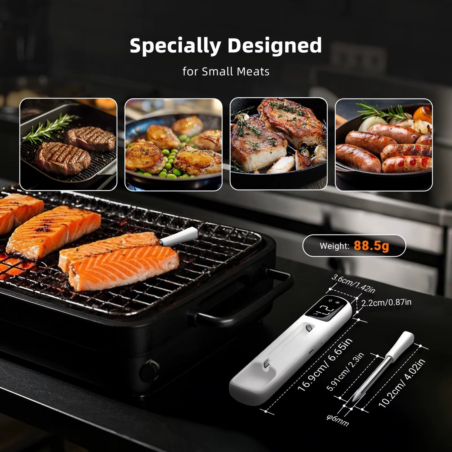 INT-11I-B Mini Wireless Meat Thermometer | Bluetooth 5.4 1000ft Range | Instant Read Waterproof Digital Food Thermometer for Steak, BBQ, & Grill