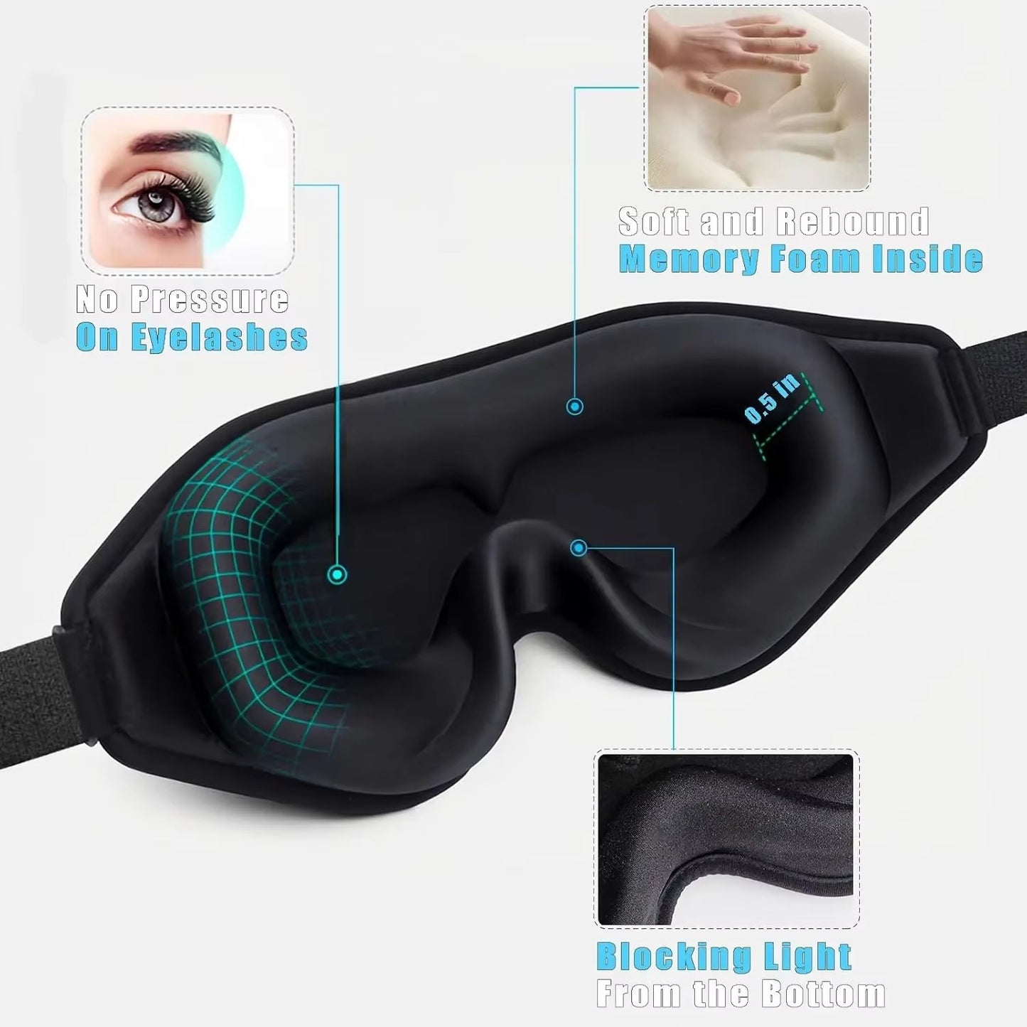 3D Sleep Mask | Noise Cancelling Earplugs | 100% Light Blocking Eye Cover | Insomnia Relief