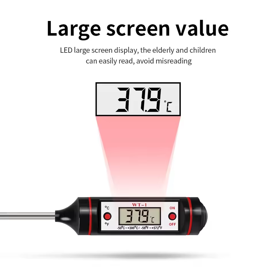 Digital Food Thermometer | Instant Read Meat Thermometer for BBQ & Kitchen | Steak, Pork & Milk Probe