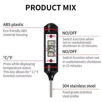 Digital Food Thermometer | Instant Read Meat Thermometer for BBQ & Kitchen | Steak, Pork & Milk Probe