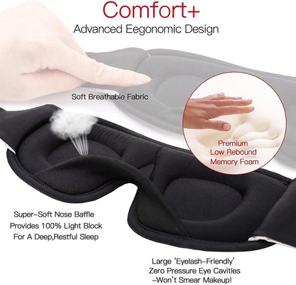 3D Sleep Eye Mask | 100% Light Blockout Sleeping Mask | Soft Padded 3D Eye Shade & Blindfold