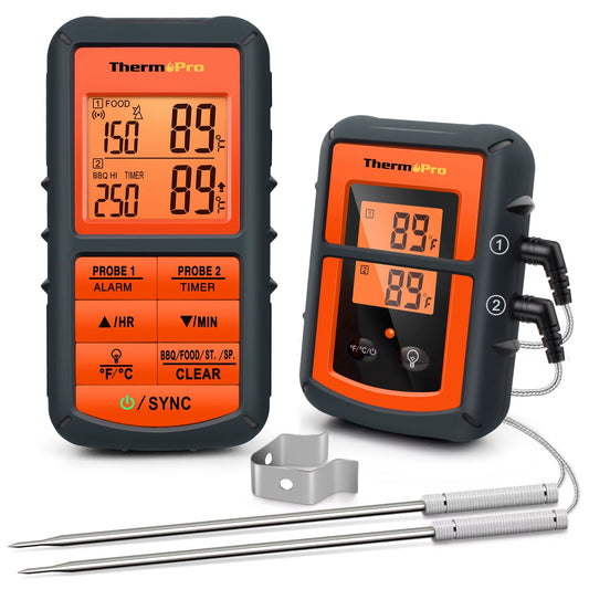 TP08C Wireless Meat Thermometer | Dual Probe Digital BBQ Thermometer | 500ft Long Range | Professional Food Thermometer for Grilling, Smoking & Kitchen Cooking