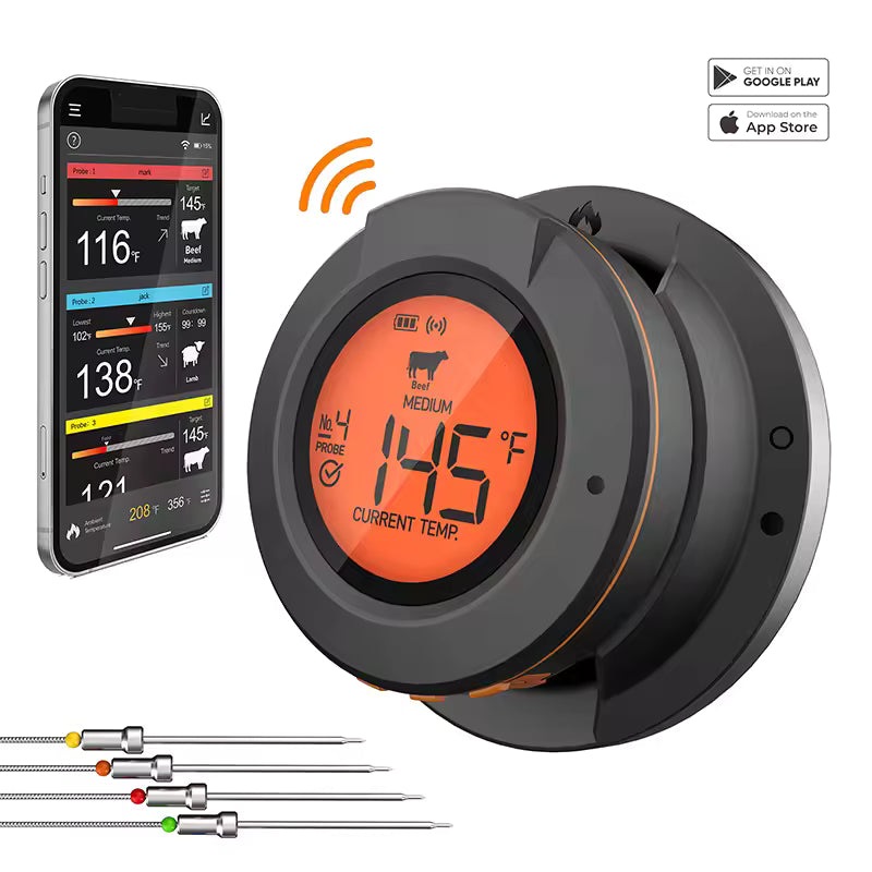 Wireless Meat Thermometer for Steak & BBQ | Bluetooth Digital Food Thermometer | 2/4 Probes Smart App Control for Grill Smoker Oven