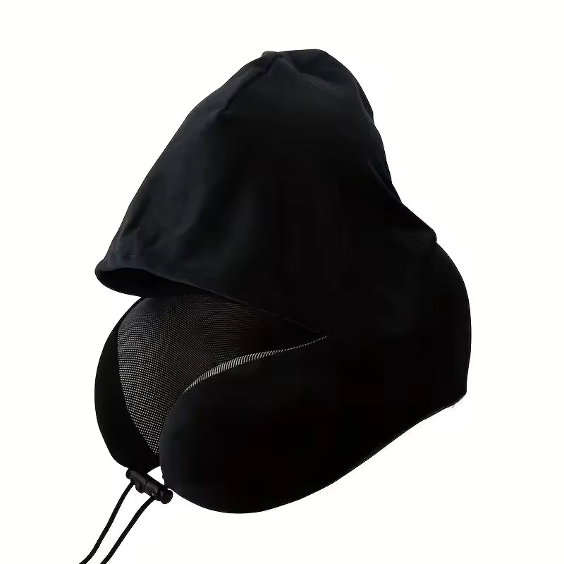Memory Foam Hooded Travel Pillow | U-Shaped Neck Pillow for Airplane & Car | Ergonomic Neck Support for Pain Relief