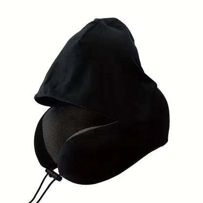Memory Foam Hooded Travel Pillow | U-Shaped Neck Pillow for Airplane & Car | Ergonomic Neck Support for Pain Relief