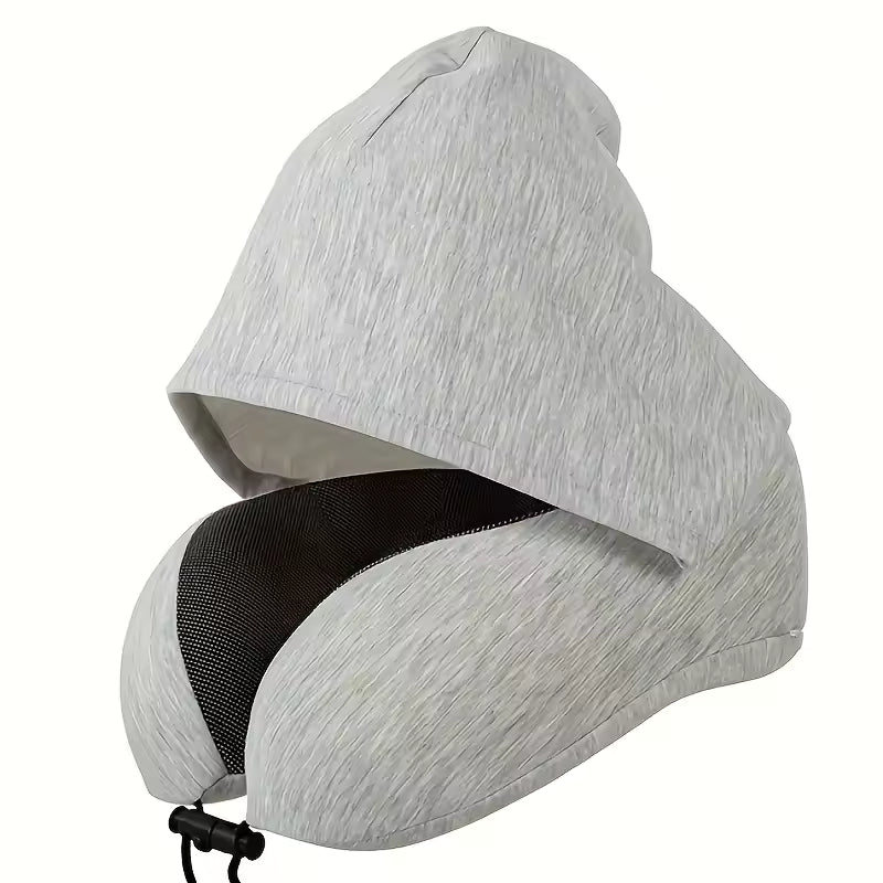 Memory Foam Hooded Travel Pillow | U-Shaped Neck Pillow for Airplane & Car | Ergonomic Neck Support for Pain Relief