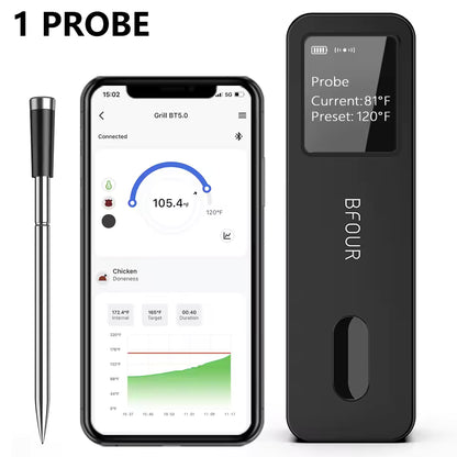Wireless Bluetooth Meat Thermometer | IP67 Waterproof Digital Food Probe | Remote Grill & BBQ Smoker Thermometer for Steak, Pork & Chicken