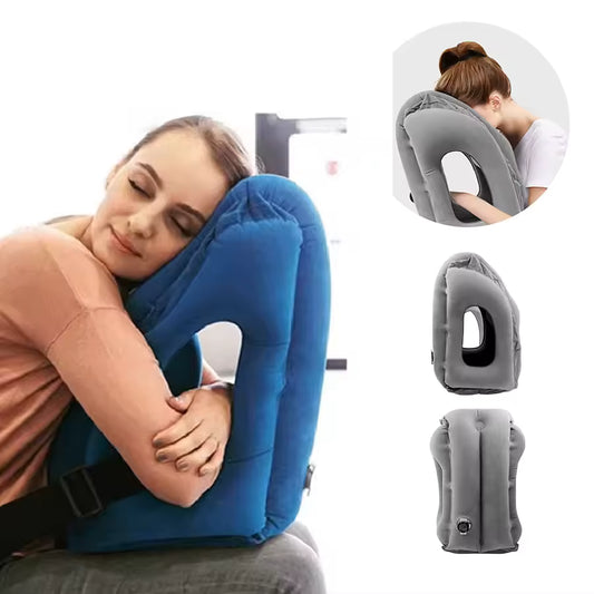Inflatable Travel Pillow | Neck Pillow with Chin Support for Airplane | Ergonomic Portable Neck Support for Car & Office