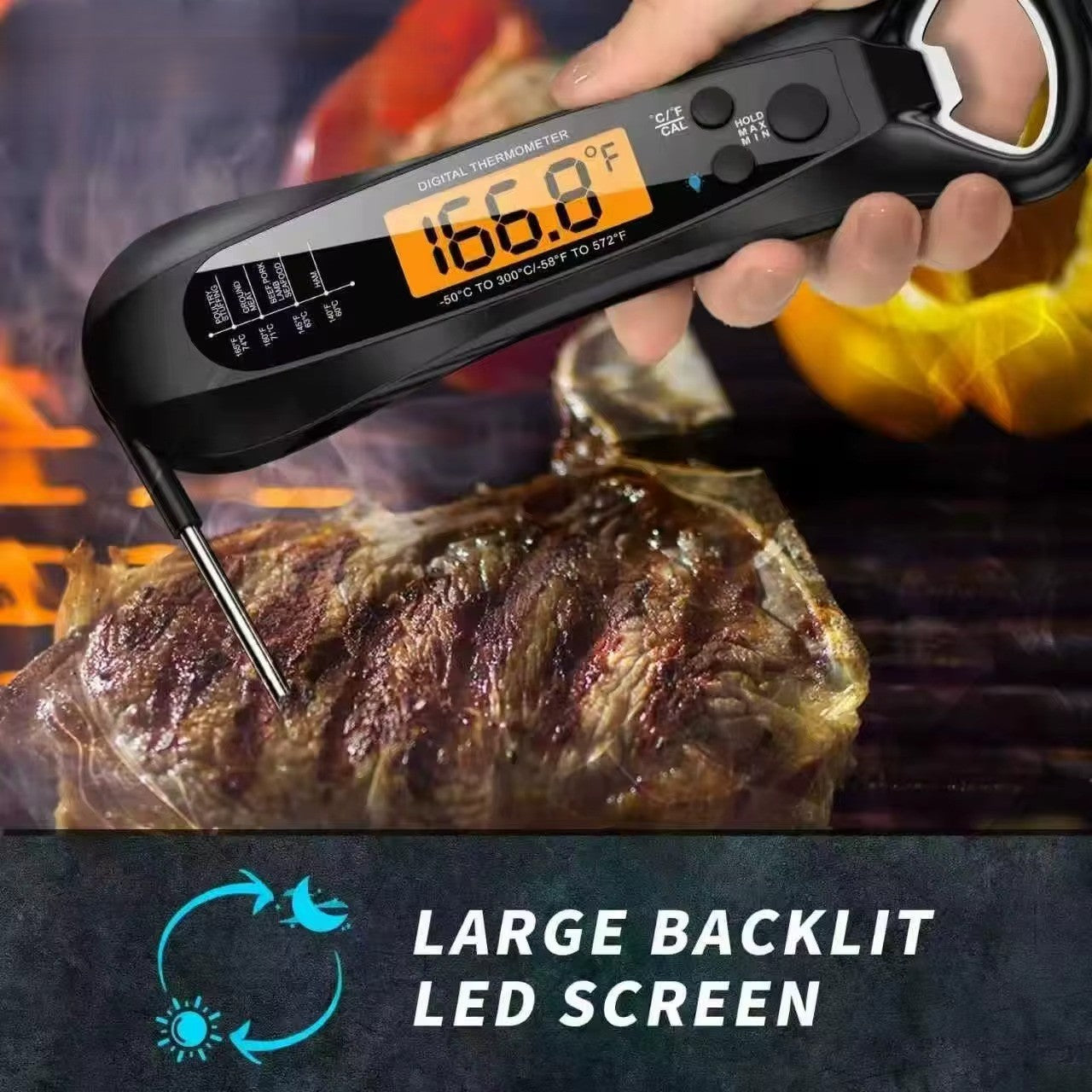 Instant Read Meat Thermometer for Cooking | Fast Digital Food Thermometer for Steak & BBQ | Kitchen Thermometer with Backlight & Calibration