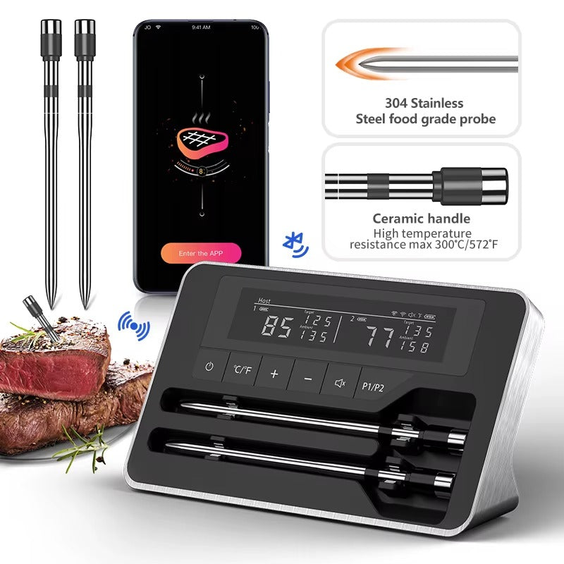 Smart Wireless Meat Thermometer | Bluetooth Meat Thermometer for BBQ Grill & Oven | Digital Food Thermometer with 5mm Ultra-Thin Probe | Professional Steak & Meat Cooking Thermometer