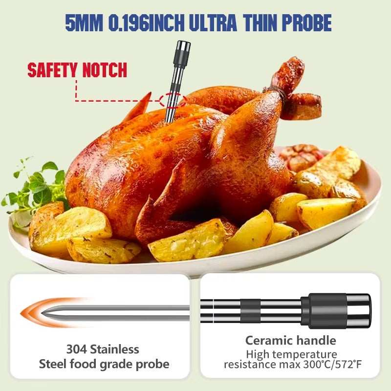 Smart Wireless Meat Thermometer | Bluetooth Meat Thermometer for BBQ Grill & Oven | Digital Food Thermometer with 5mm Ultra-Thin Probe | Professional Steak & Meat Cooking Thermometer