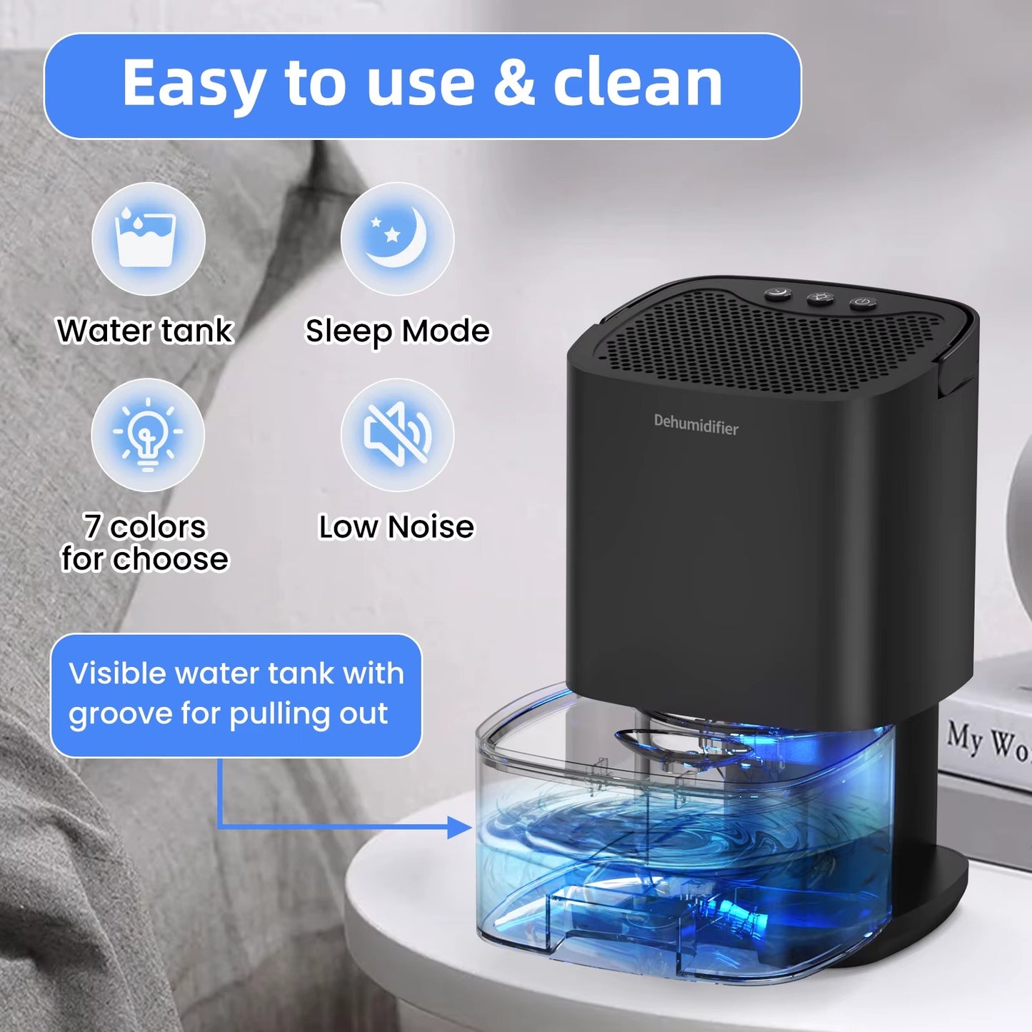 Portable Dehumidifier for Home | Small Quiet Dehumidifier for Office & RV | Moisture Absorber for Mould & Damp