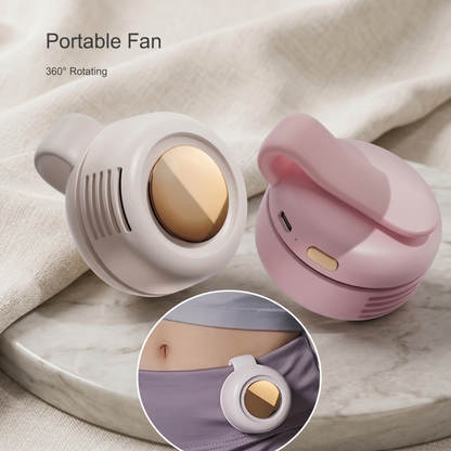 Retailark Mini Whirlwind portable fans displayed in white and pink, showing the compact snap-on waist clip design.